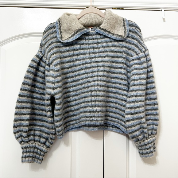 NWT Free People Frills Softspun Alpaca Striped Collared Sweater - Picture 6 of 10